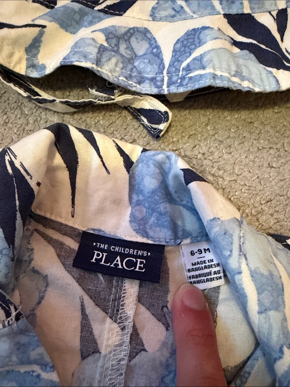 The Children's Place Blue and Navy Floral Baby Romper with Hat - Picture 2 of 2